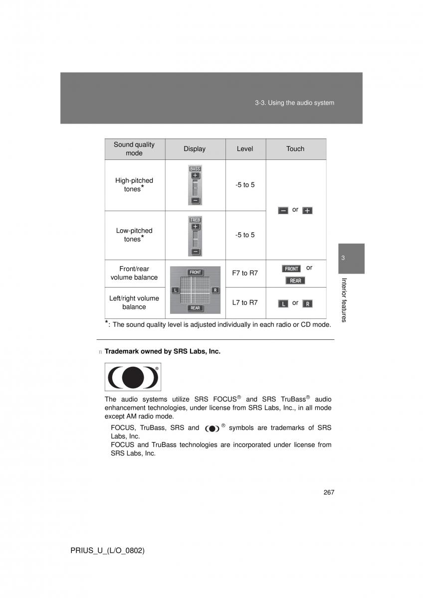 Toyota Prius II 2 NHW20 owners manual / page 258