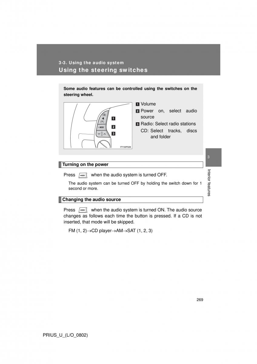 Toyota Prius II 2 NHW20 owners manual / page 260