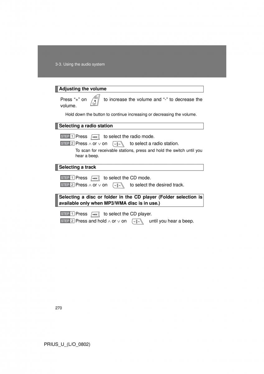 Toyota Prius II 2 NHW20 owners manual / page 261