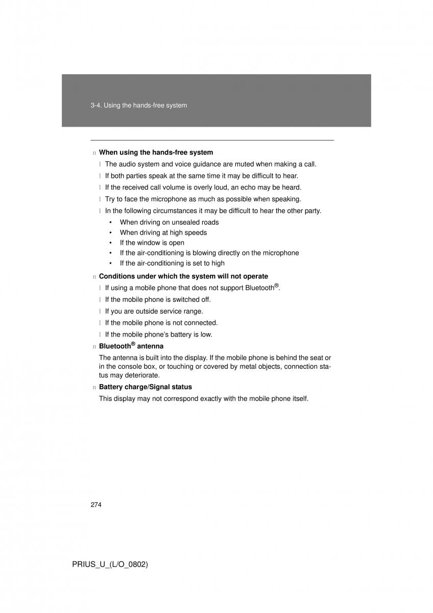 Toyota Prius II 2 NHW20 owners manual / page 265