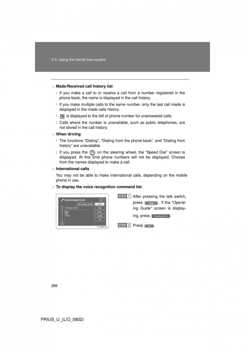 Toyota Prius II 2 NHW20 owners manual / page 277