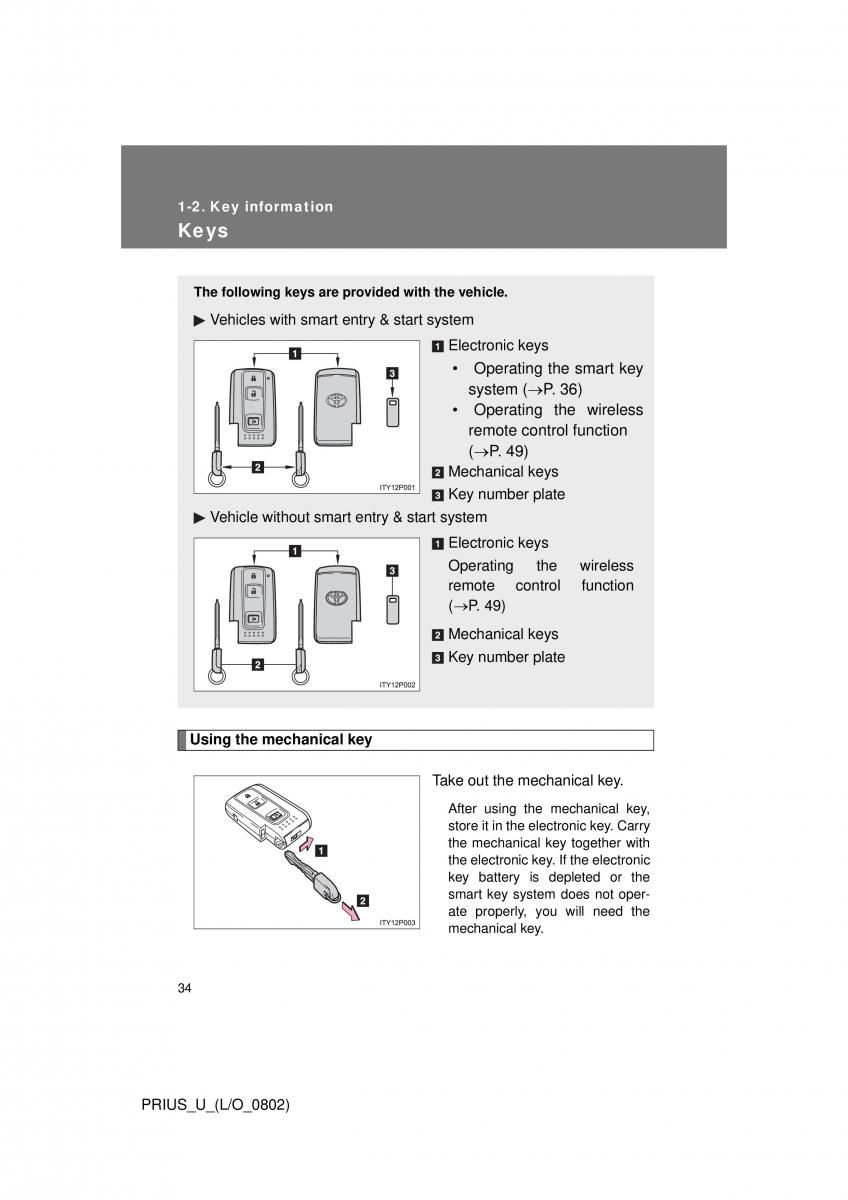 Toyota Prius II 2 NHW20 owners manual / page 28