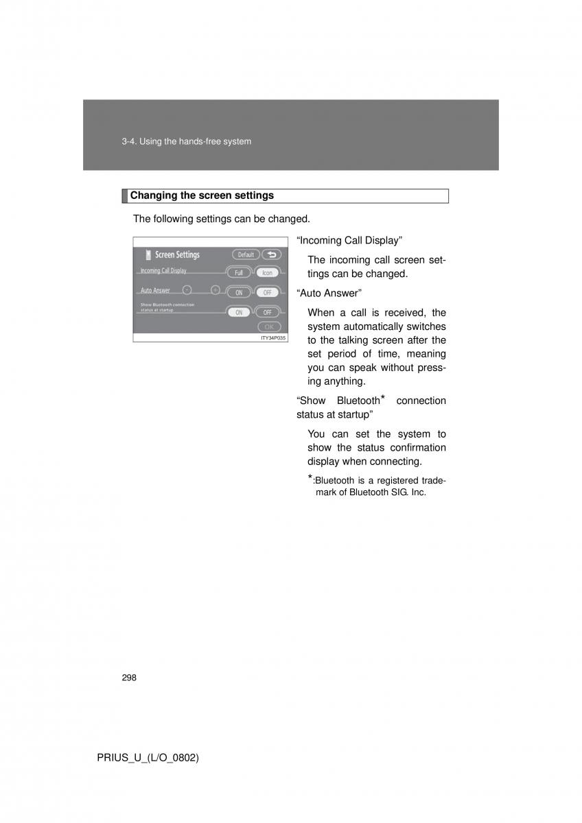 Toyota Prius II 2 NHW20 owners manual / page 289