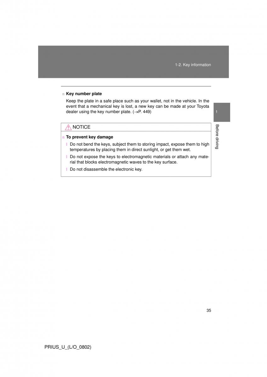 Toyota Prius II 2 NHW20 owners manual / page 29