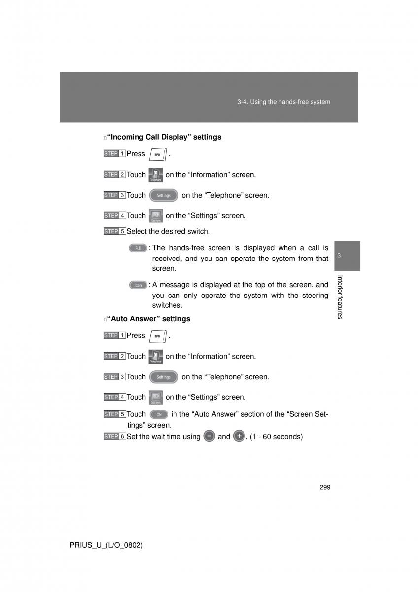 Toyota Prius II 2 NHW20 owners manual / page 290