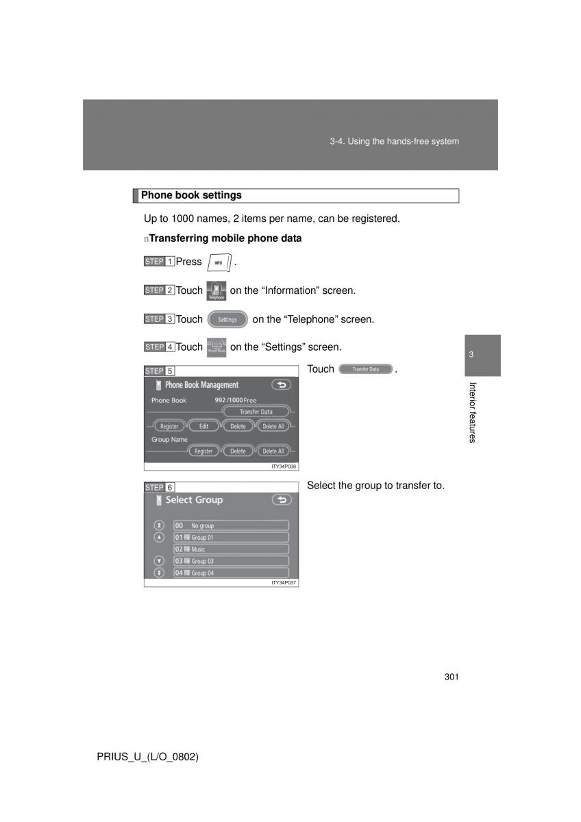 Toyota Prius II 2 NHW20 owners manual / page 292