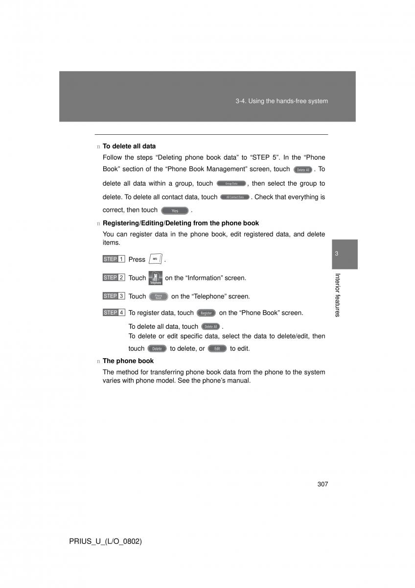 Toyota Prius II 2 NHW20 owners manual / page 298