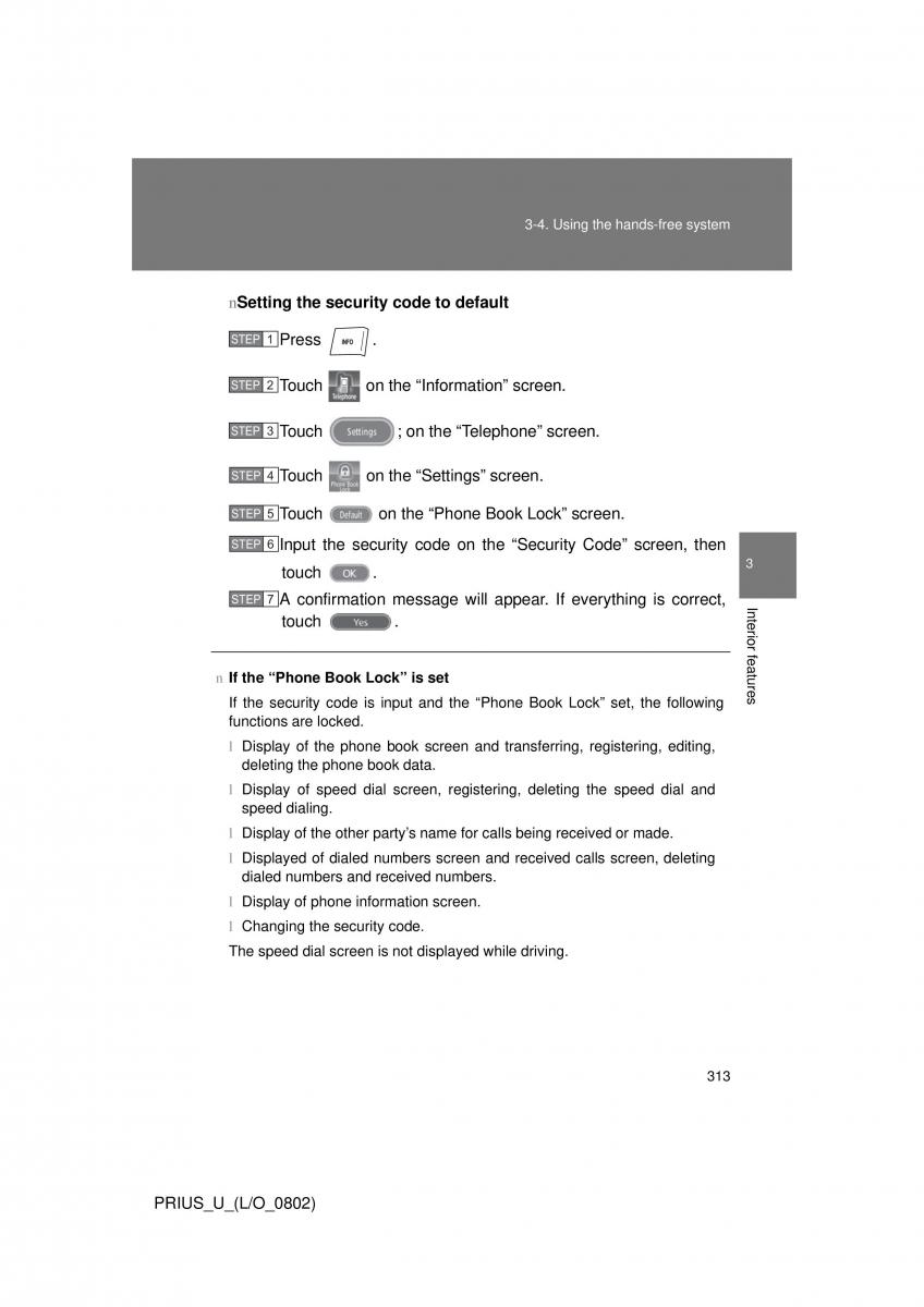 Toyota Prius II 2 NHW20 owners manual / page 304