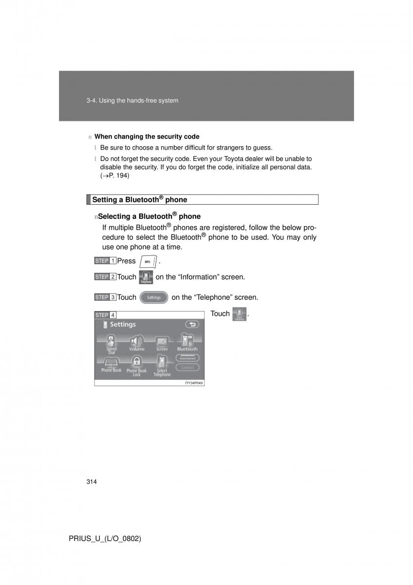 Toyota Prius II 2 NHW20 owners manual / page 305