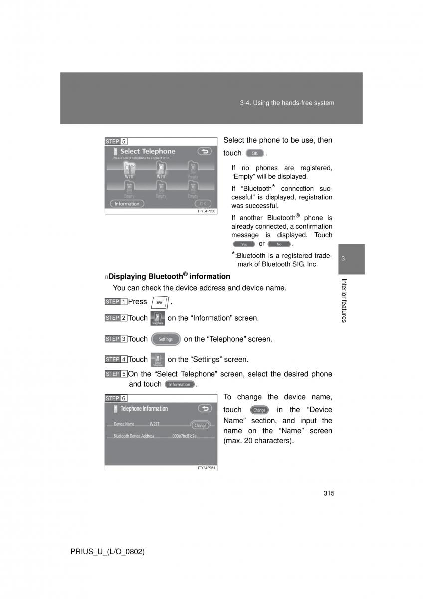 Toyota Prius II 2 NHW20 owners manual / page 306