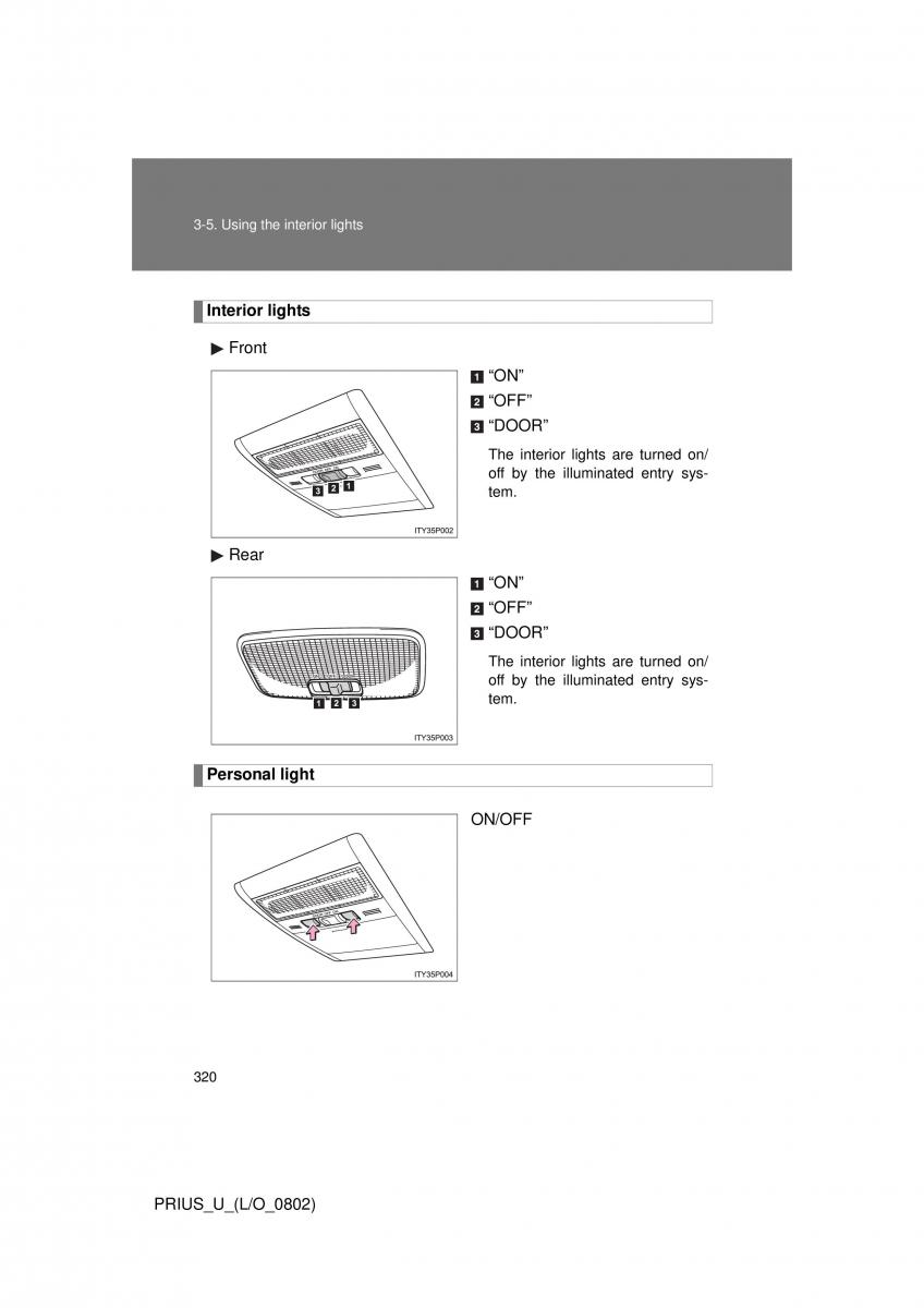 Toyota Prius II 2 NHW20 owners manual / page 311