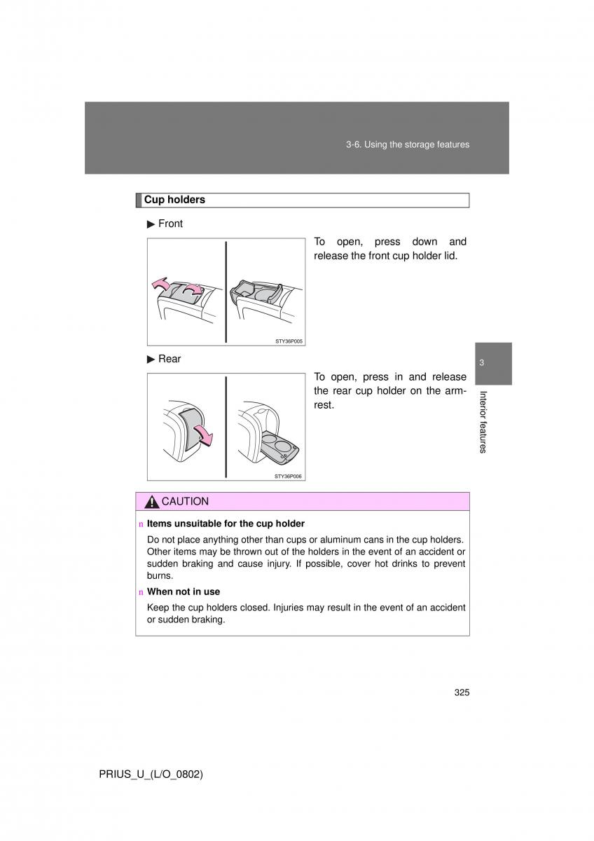 Toyota Prius II 2 NHW20 owners manual / page 316