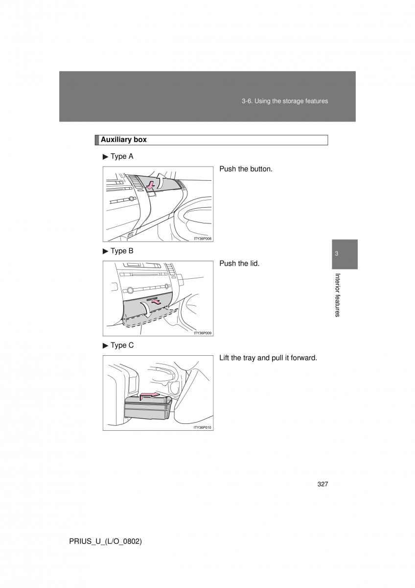 Toyota Prius II 2 NHW20 owners manual / page 318