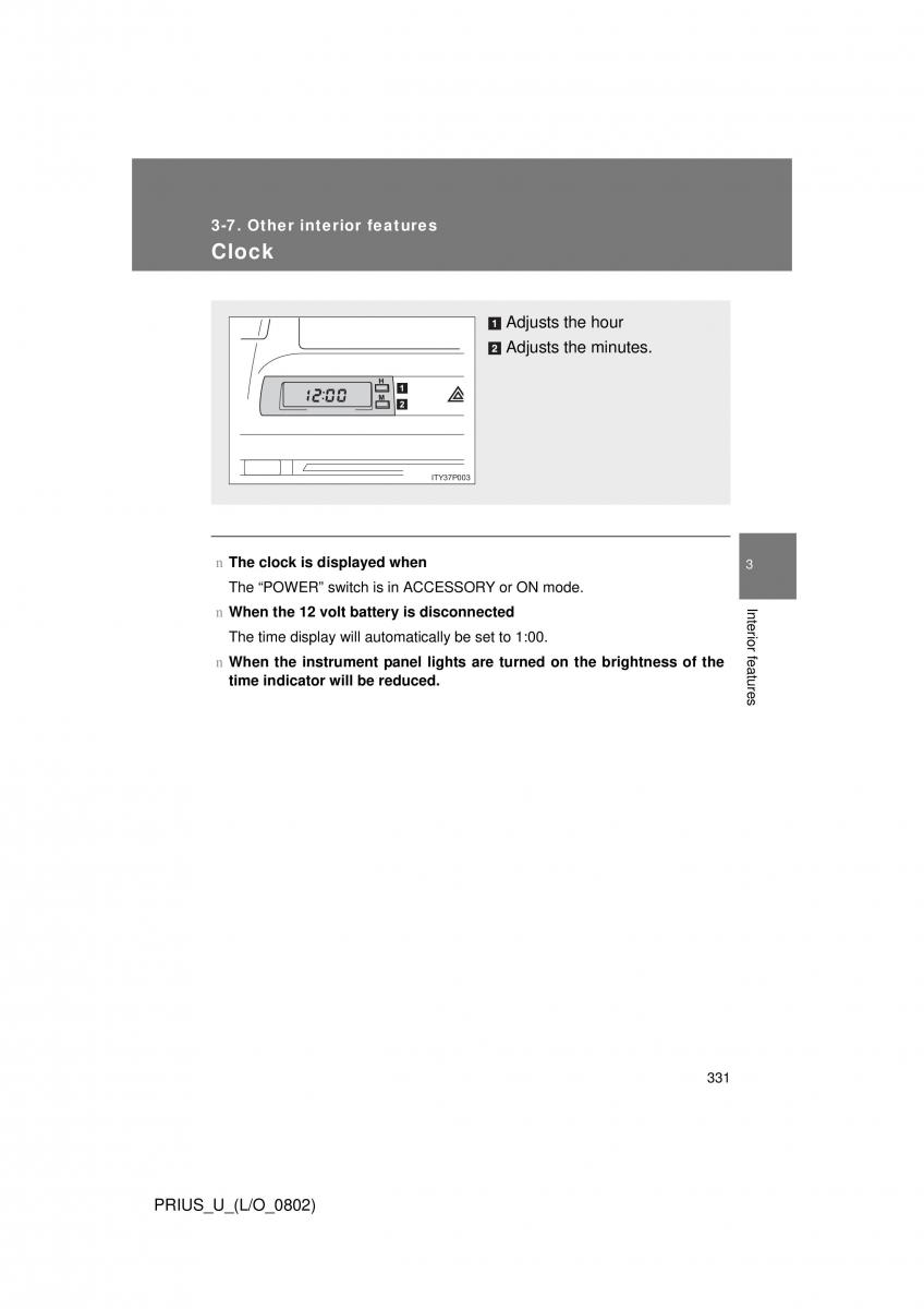 Toyota Prius II 2 NHW20 owners manual / page 322