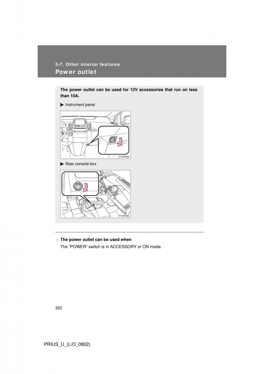 Toyota Prius II 2 NHW20 owners manual / page 323