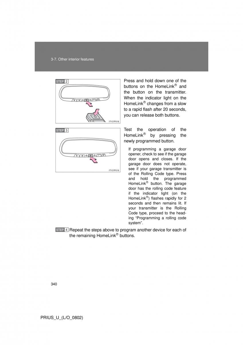 Toyota Prius II 2 NHW20 owners manual / page 331