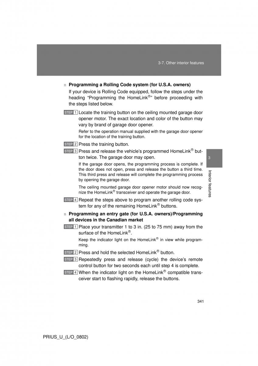 Toyota Prius II 2 NHW20 owners manual / page 332