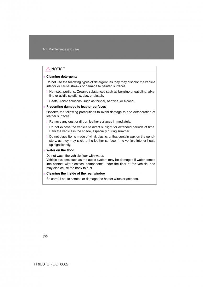 Toyota Prius II 2 NHW20 owners manual / page 340