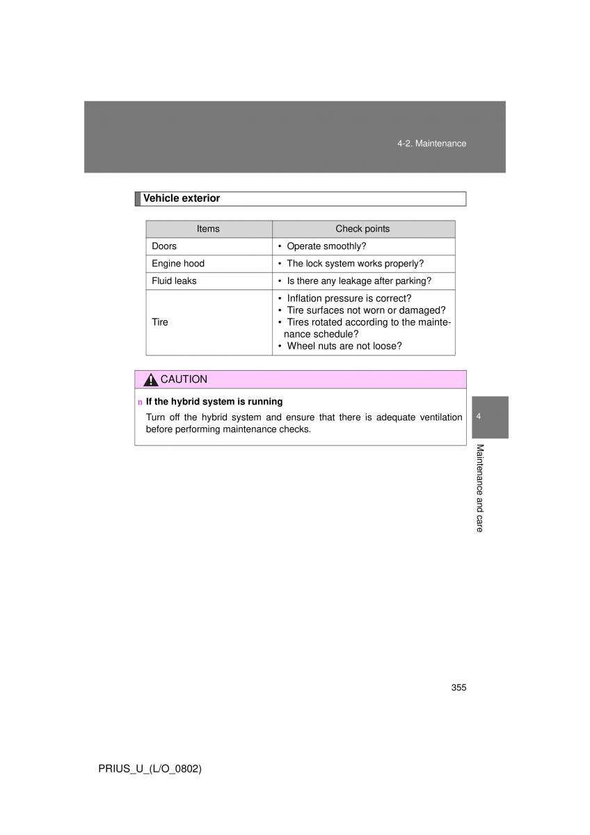 Toyota Prius II 2 NHW20 owners manual / page 345