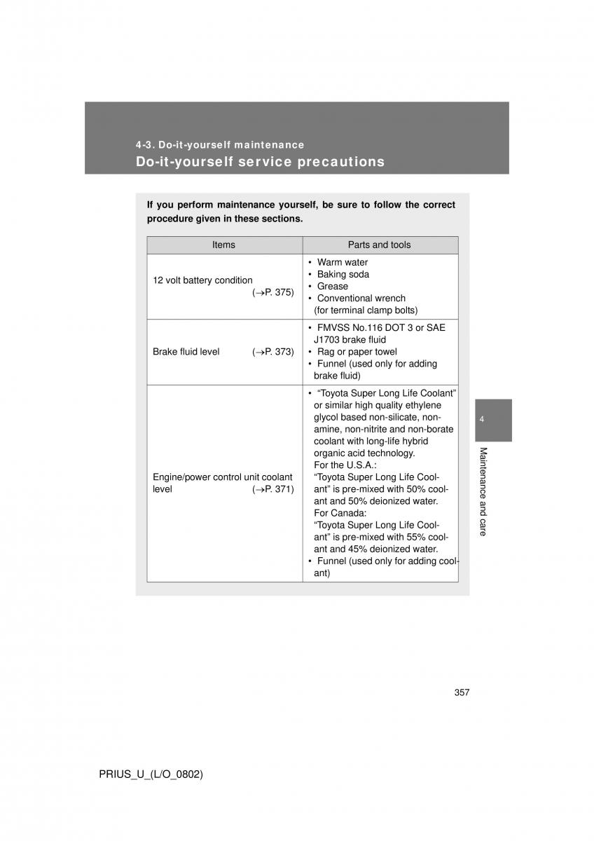 Toyota Prius II 2 NHW20 owners manual / page 347