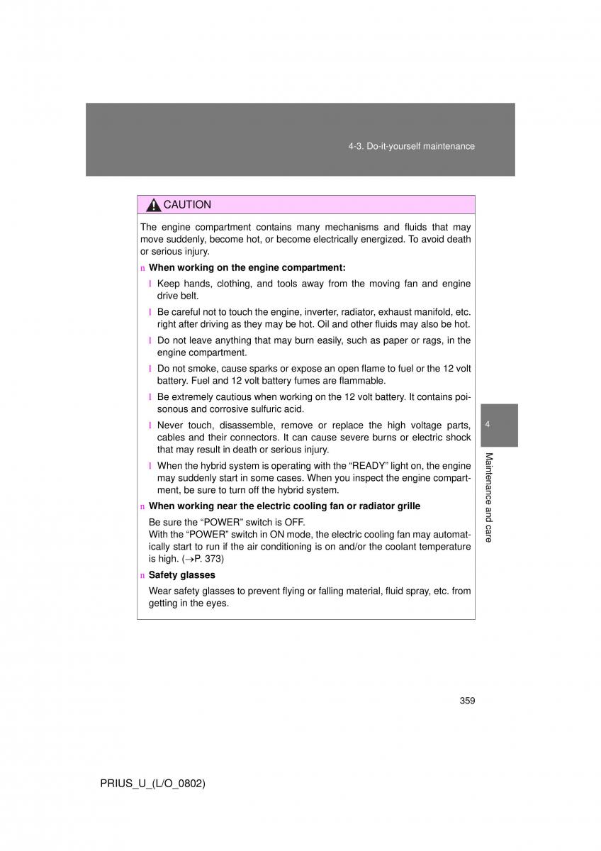 Toyota Prius II 2 NHW20 owners manual / page 349