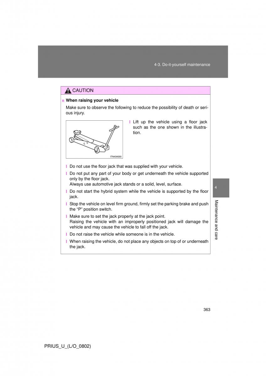 Toyota Prius II 2 NHW20 owners manual / page 353