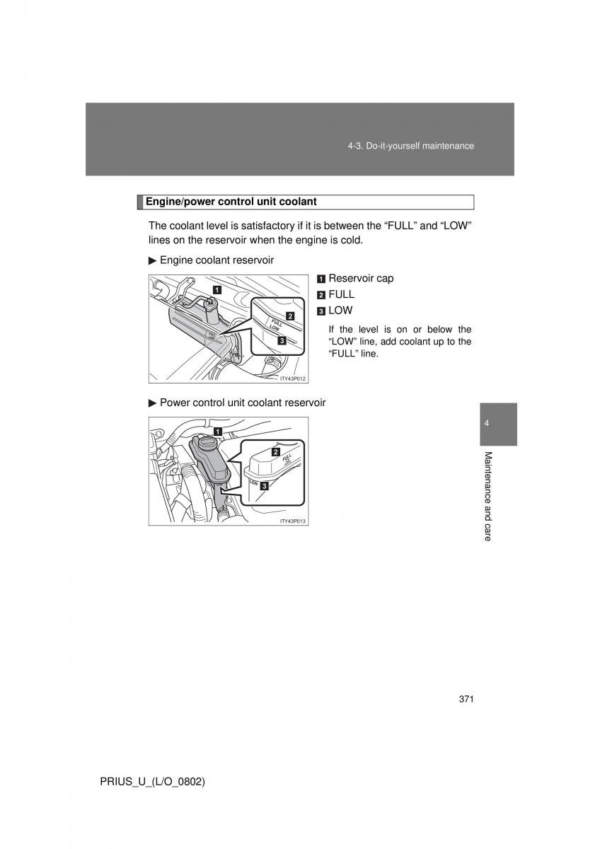 Toyota Prius II 2 NHW20 owners manual / page 361