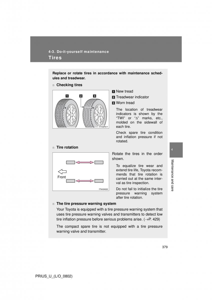 Toyota Prius II 2 NHW20 owners manual / page 369