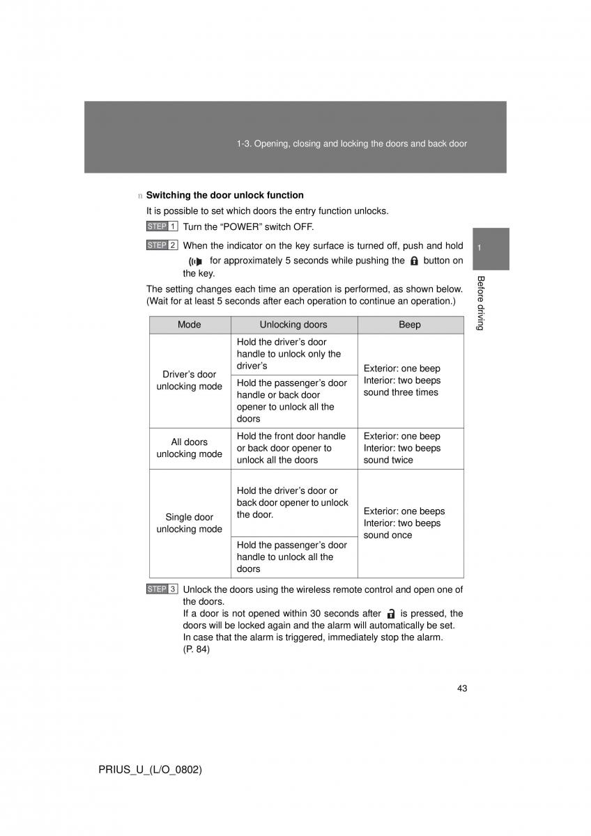 Toyota Prius II 2 NHW20 owners manual / page 37