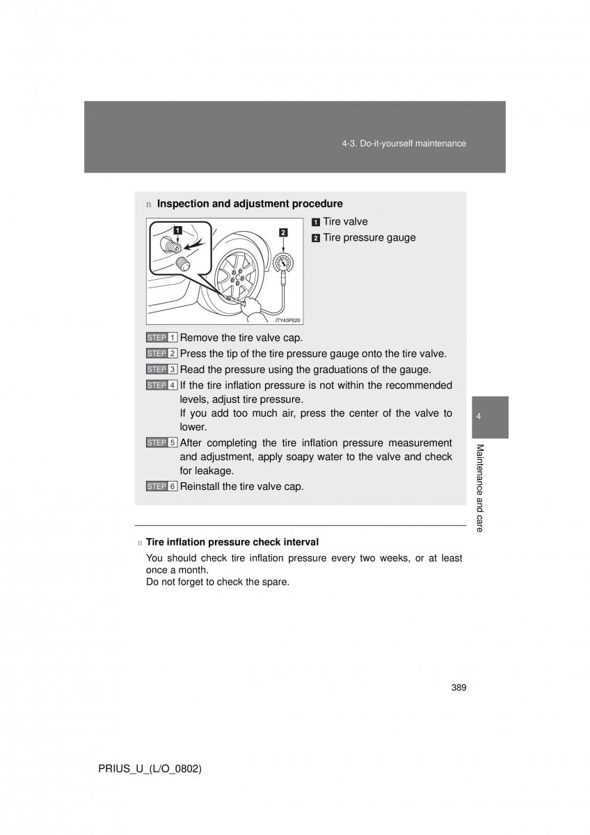 Toyota Prius II 2 NHW20 owners manual / page 379