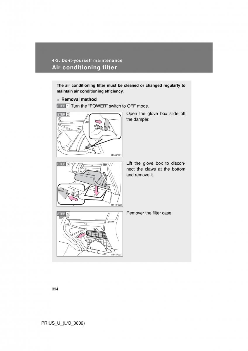 Toyota Prius II 2 NHW20 owners manual / page 384