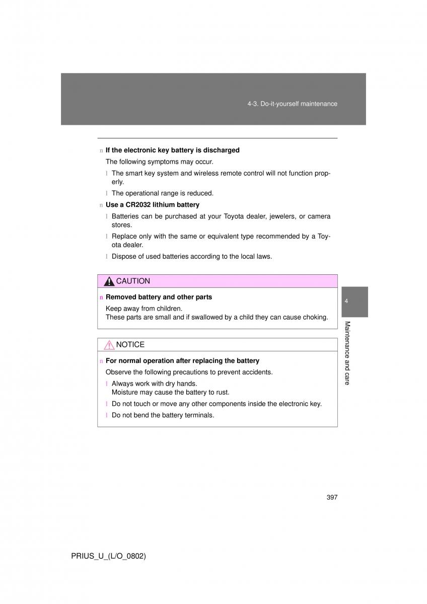 Toyota Prius II 2 NHW20 owners manual / page 387