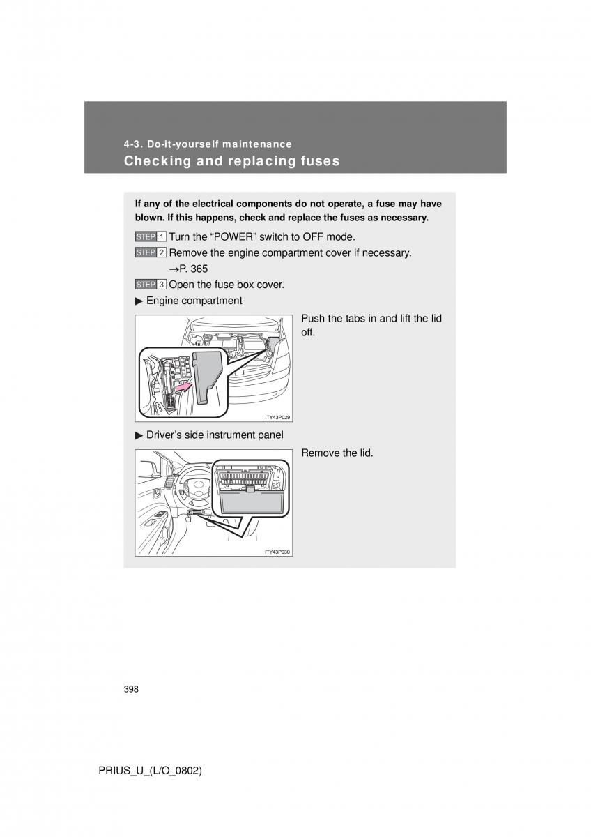 Toyota Prius II 2 NHW20 owners manual / page 388