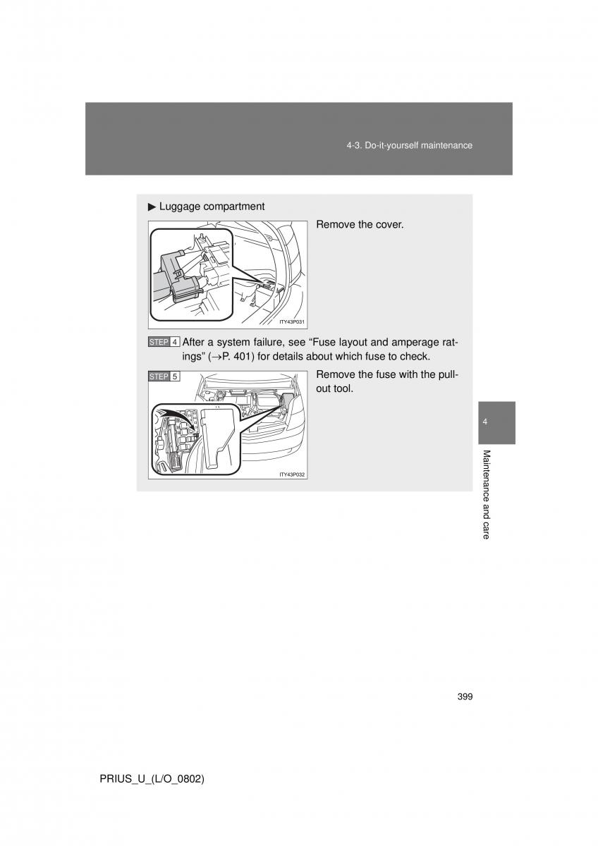 Toyota Prius II 2 NHW20 owners manual / page 389