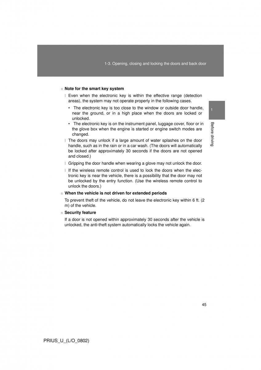 Toyota Prius II 2 NHW20 owners manual / page 39