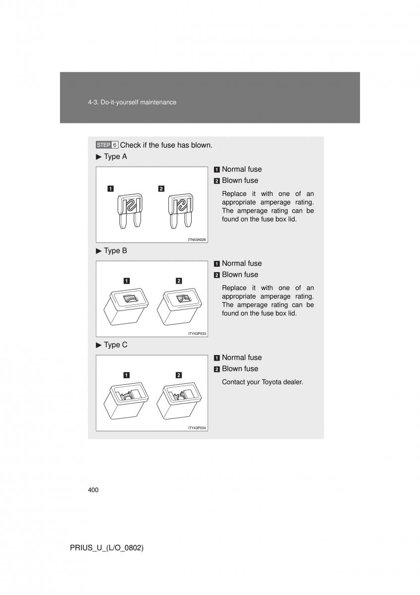 Toyota Prius II 2 NHW20 owners manual / page 390