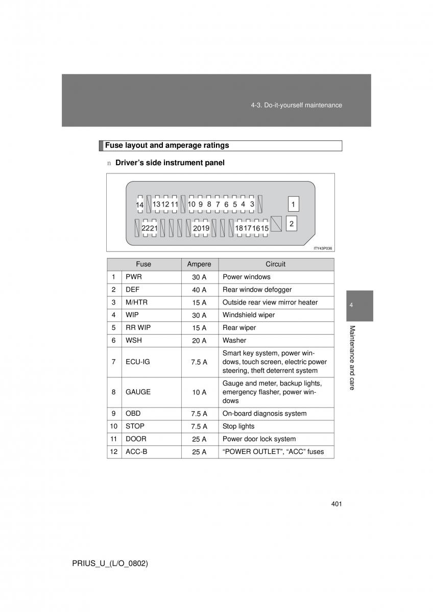 Toyota Prius II 2 NHW20 owners manual / page 391