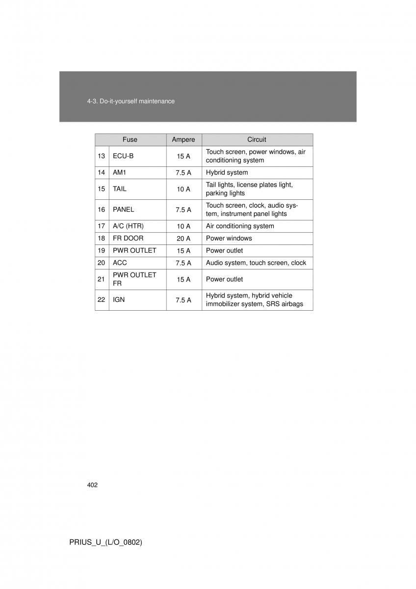 Toyota Prius II 2 NHW20 owners manual / page 392