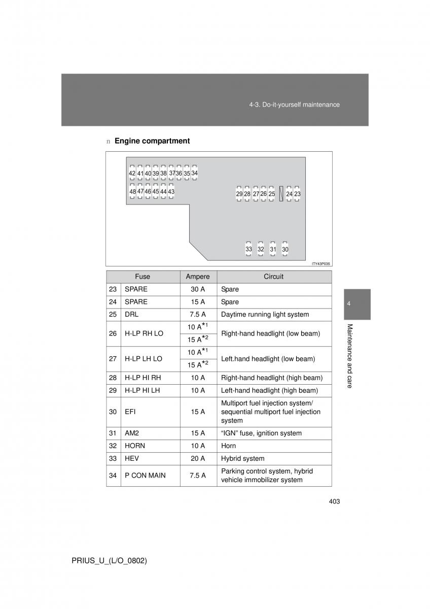 Toyota Prius II 2 NHW20 owners manual / page 393