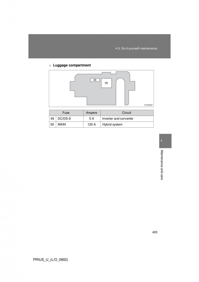 Toyota Prius II 2 NHW20 owners manual / page 395