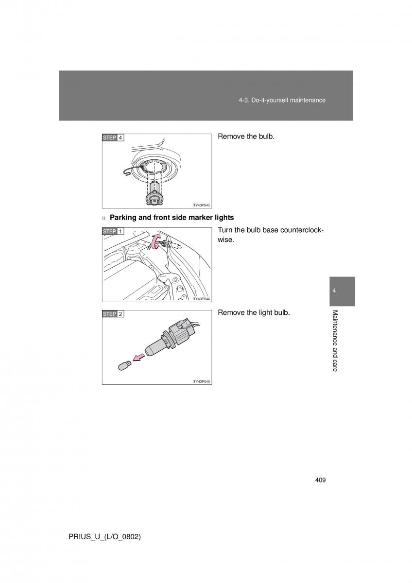 Toyota Prius II 2 NHW20 owners manual / page 399