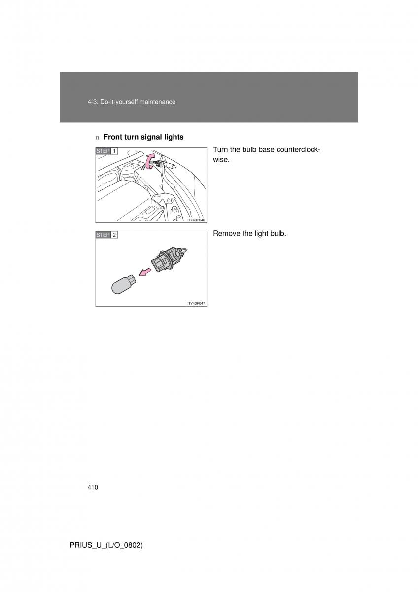 Toyota Prius II 2 NHW20 owners manual / page 400