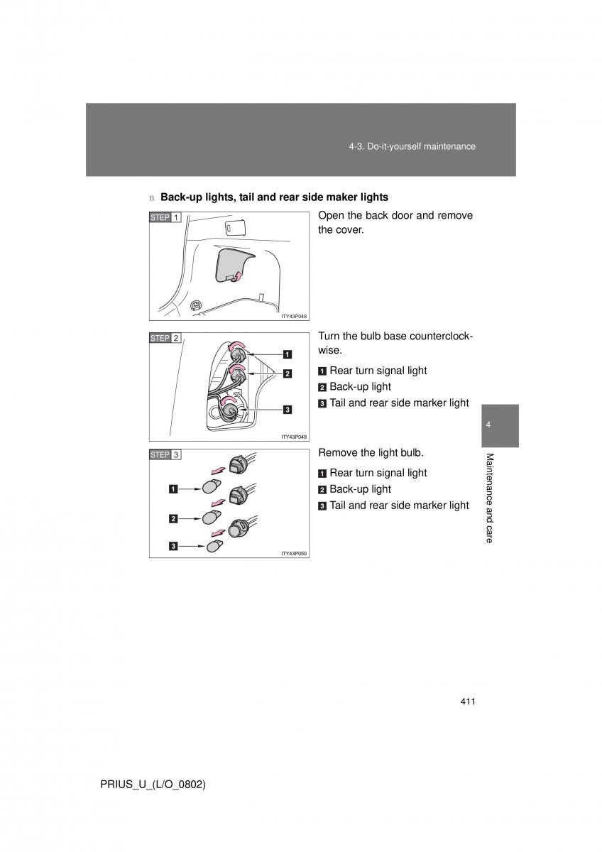 Toyota Prius II 2 NHW20 owners manual / page 401