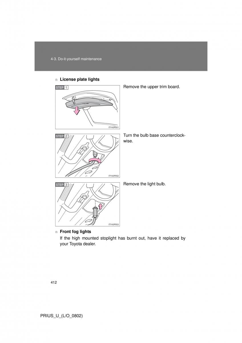 Toyota Prius II 2 NHW20 owners manual / page 402