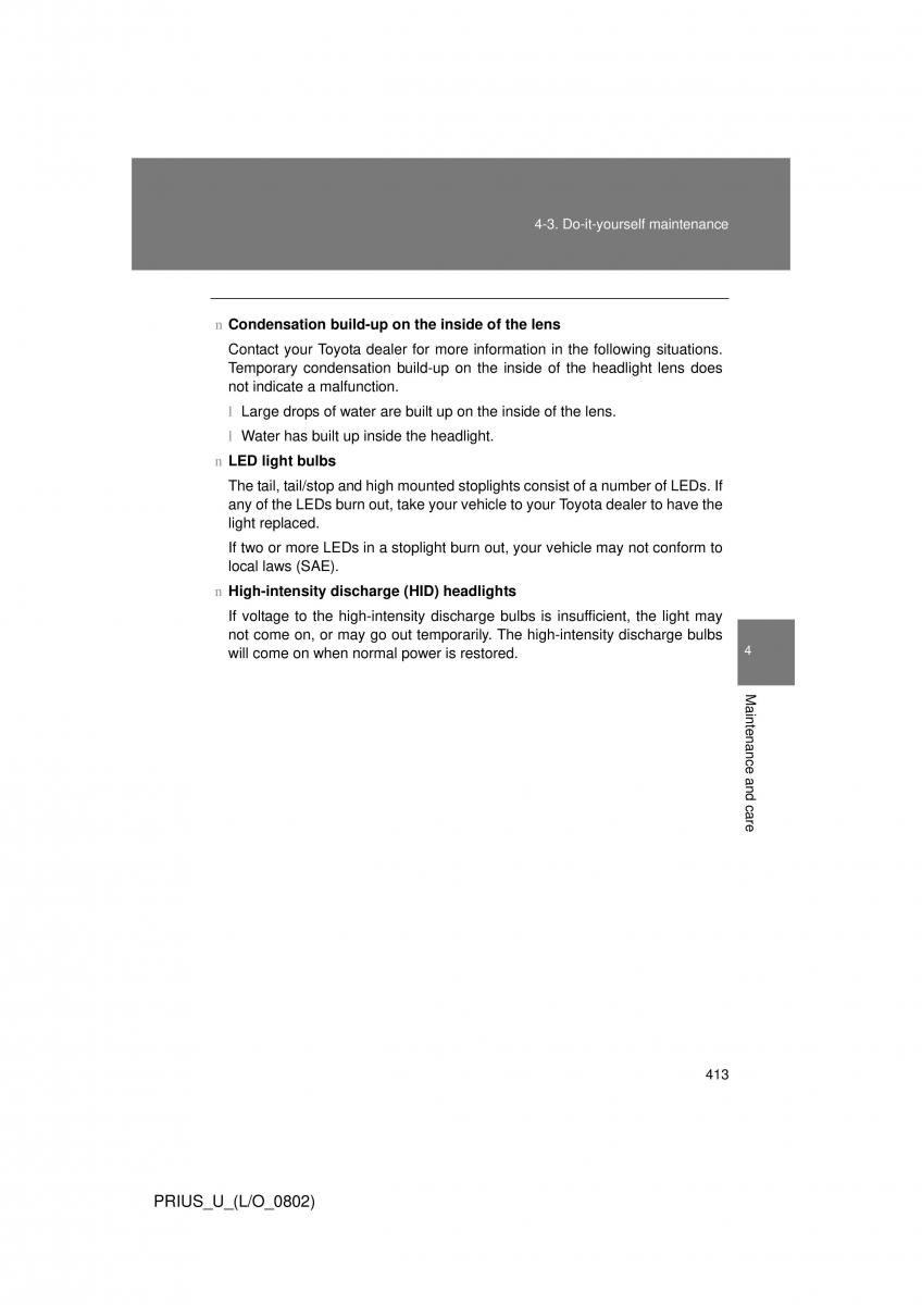 Toyota Prius II 2 NHW20 owners manual / page 403