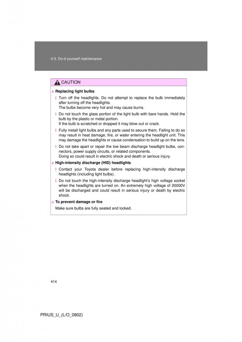 Toyota Prius II 2 NHW20 owners manual / page 404