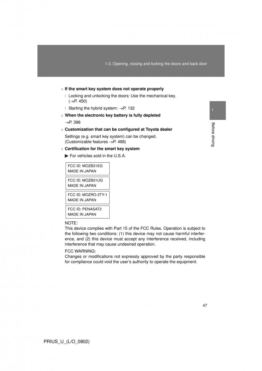 Toyota Prius II 2 NHW20 owners manual / page 41