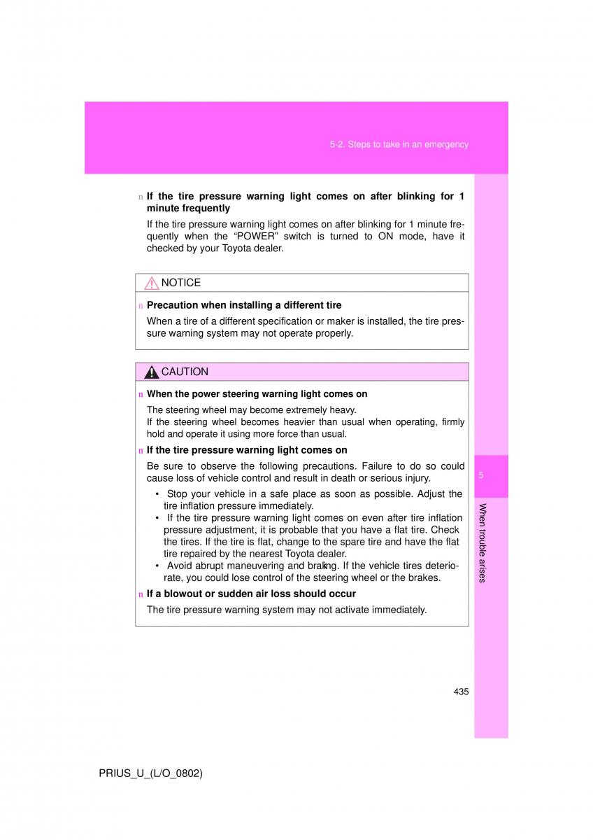 Toyota Prius II 2 NHW20 owners manual / page 424