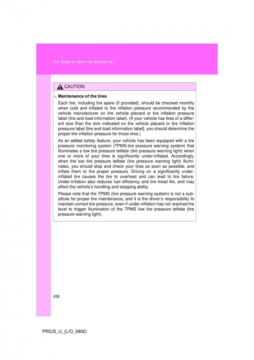 Toyota Prius II 2 NHW20 owners manual / page 425