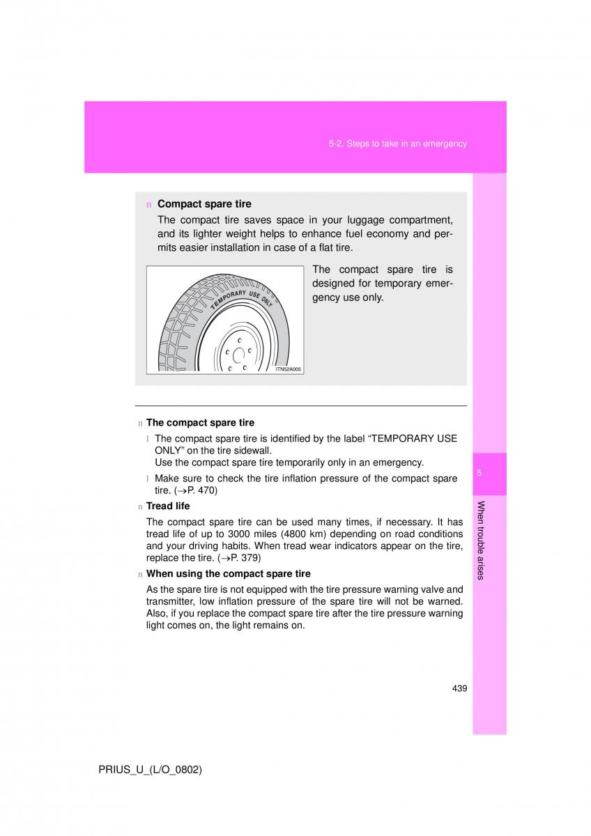 Toyota Prius II 2 NHW20 owners manual / page 428